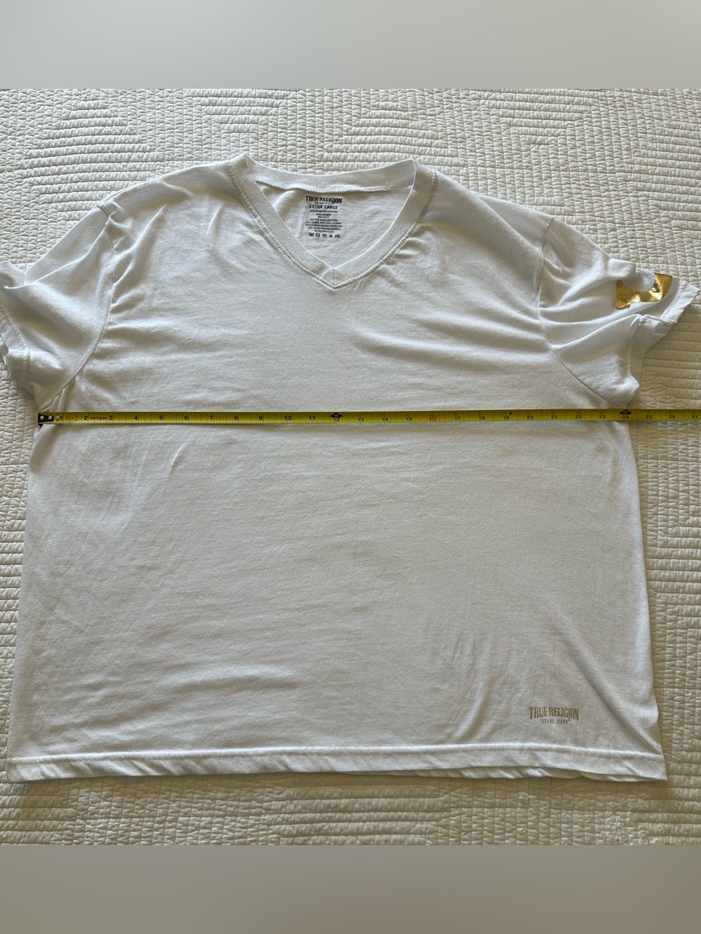True Religion Women’s V-Neck Tee White Short Sleeve Pullover T-Shirt Sz XL Logo - Picture 4 of 10